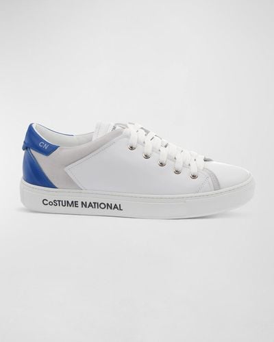 CoSTUME NATIONAL Logo Mix-Leather Low-Top Sneakers - Blue