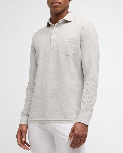 Peter Millar Croxley Long-Sleeve Polo Shirt - Gray