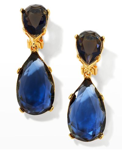 Kenneth Jay Lane Aqua Teardrop Glass Stone Clip Earrings - Blue