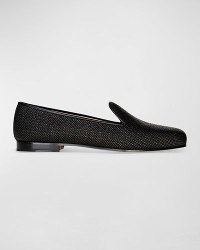 Stubbs And Wootton Woven Raffia Slippers - Black