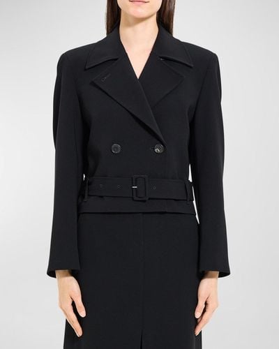 Theory Double-Breasted Admiral Crepe Crop Trench Coat - Black
