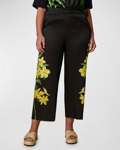 Marina Rinaldi Plus Size Gersa Floral-Print Twill Pants - Black