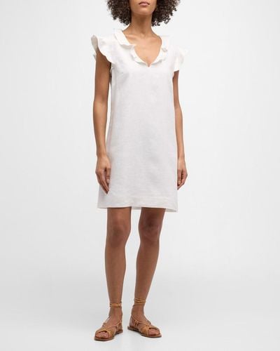 Finley Jonathon Ruffle-Trim Linen Mini Shift Dress - White