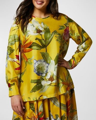 Marina Rinaldi Plus Size Leandro Floral Silk Blouse - Yellow