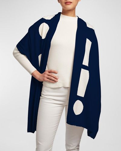 Elyse Maguire Morse Code Hug Knit Merino Wool-blend Wrap - Blue