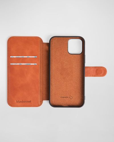 Bluebonnet Iphone 12 & Iphone 12 Pro Leather Folio Case - Orange