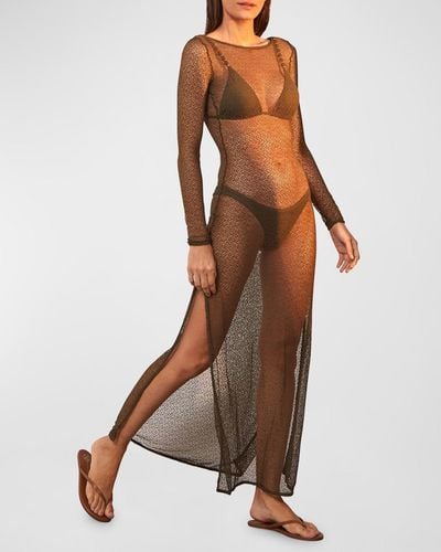 ViX Solid Lexia Sheer Backless Maxi Dress Coverup - Brown