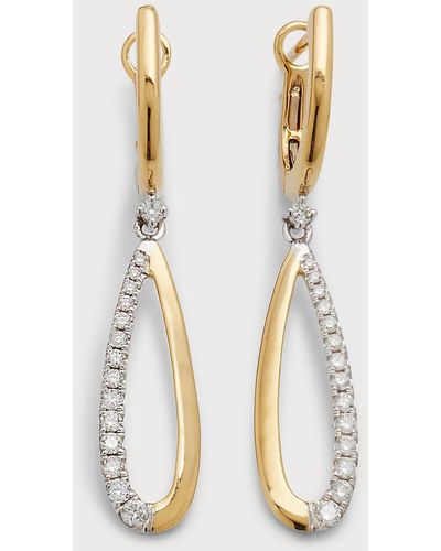 Frederic Sage 18k Yellow And White Gold Small Half Diamond And Polished Open Pear Earrings