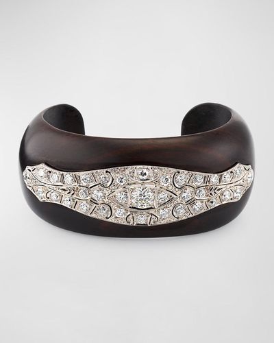 NM Estate Estate Art Deco Platinum Ebony Wood Bangle Bracelet With Diamonds - Multicolor