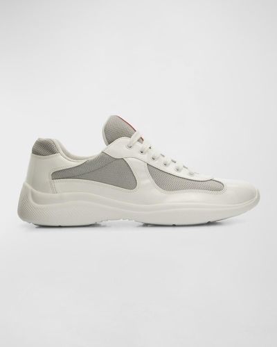Prada America's Cup Patent Leather & Technical Fabric Sneakers - White