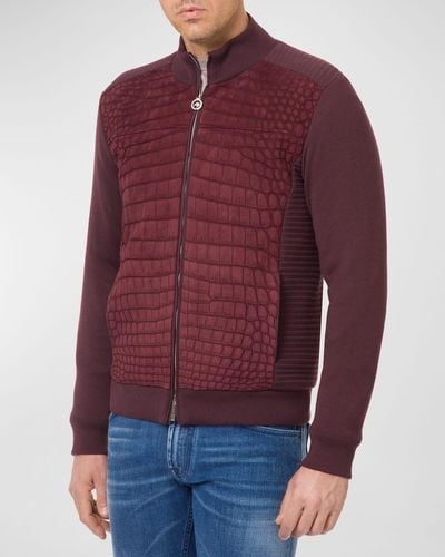 Stefano Ricci Full-Zip Sweater W/ Crocodile Front - Red