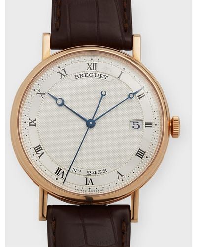 Breguet Rose Gold Classique Silver Dial Watch With Leather Strap - Multicolor