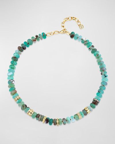 Sydney Evan Aquaprase Bead And Diamond Rondelle Necklace - Green