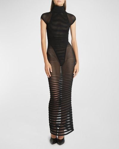 Alaïa High Neck Sheer Maxi Dress With Back Detail - Black