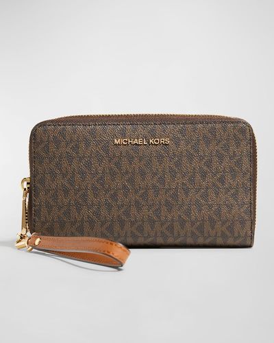 MICHAEL Michael Kors Monogram Zip Leather Wallet - Brown