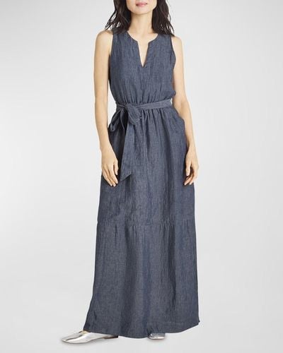 Splendid Stella Sleeveless Tie-Belt Linen Maxi Dress - Blue