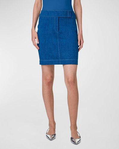 Akris Punto Low-waist Washed Denim Mini Skirt - Blue