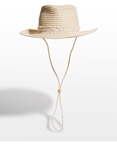 Eric Javits Tucson Woven Fringe Fedora Hat - White