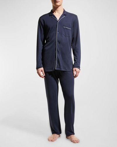 Hanro Night & Day Knit Pajama Set - Blue