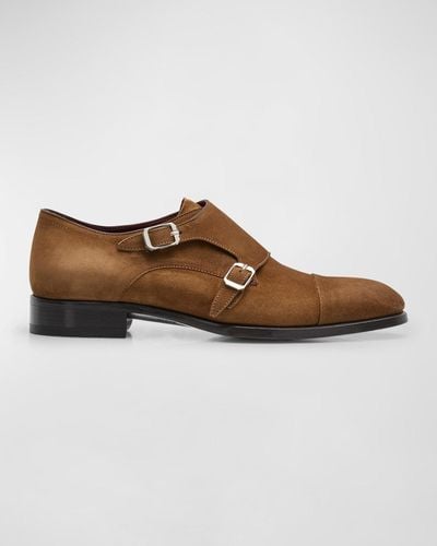 Brioni York Suede Double-Monk Strap Loafers - Brown