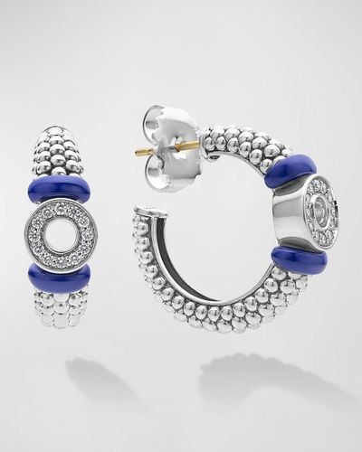 Lagos Sterling Caviar Diamond Hoop Earrings - Blue