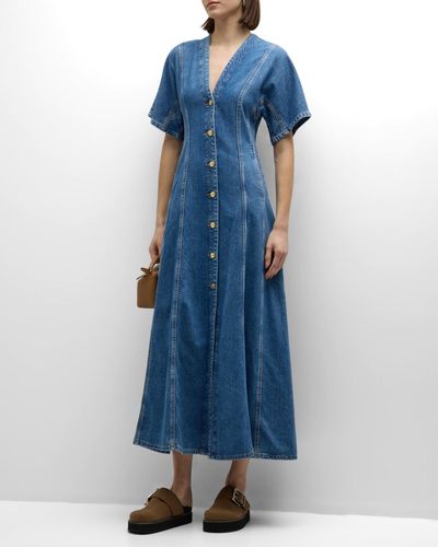 Ganni Future Short-Sleeve Denim Maxi Dress - Blue