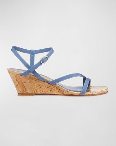 Stuart Weitzman Oasis Patent Ankle-Strap Wedge Sandals - Blue