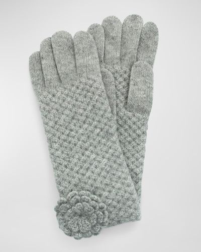 Portolano Basketweave Rosette Cashmere Gloves - Gray