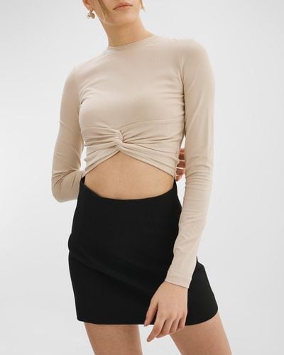 Lamarque Ksenia Twisted-front Long-sleeve Crop Top - Natural