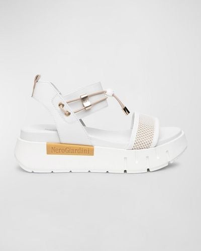 Nero Giardini Bungee Leather Flatform Sandals - White