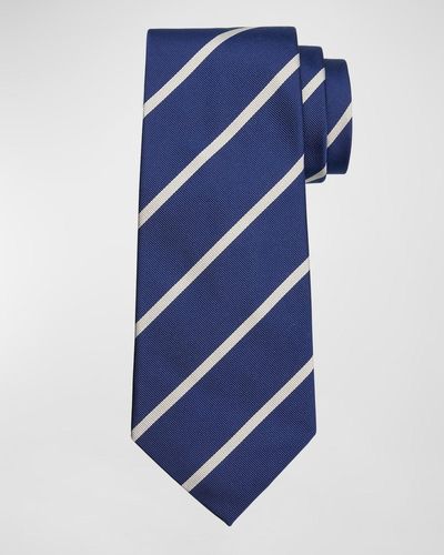 Ralph Lauren Diagonal Striped Silk Tie - Blue