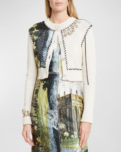 Erdem Cropped Button-Down Long-Sleeve Cardigan - Multicolor