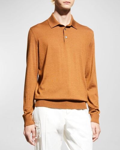 Zegna Cashmere-silk Polo Shirt - Orange
