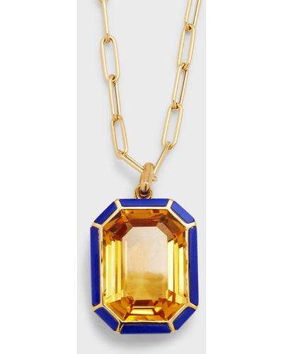 Goshwara 18k Gold Paperclip Chain Necklace With Emerald-cut Citrine Pendant - Metallic
