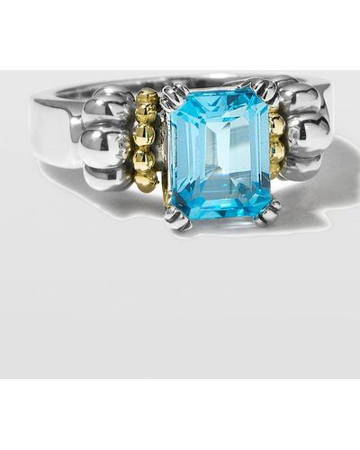 Lagos Glacier 9X7Mm Gemstone Two-Tone Ring - Blue