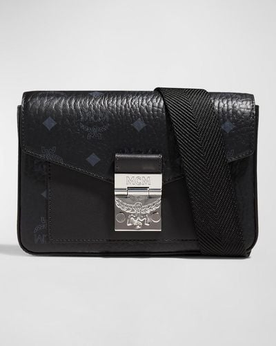 MCM Millie Visetos Logo Leather Crossbody Bag - Black