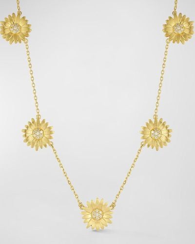 Tanya Farah 18k Yellow Gold Diamond Daisy Station Necklace - Metallic