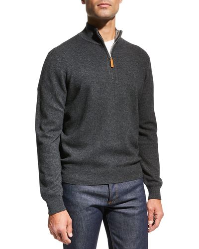 Neiman Marcus Wool-cashmere 1/4-zip Sweater - Black