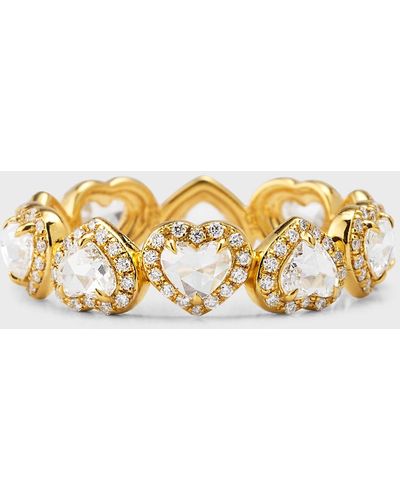 64 Facets 18k Yellow Gold Heart Diamond Scallop Eternity Ring, Size 6 - Metallic