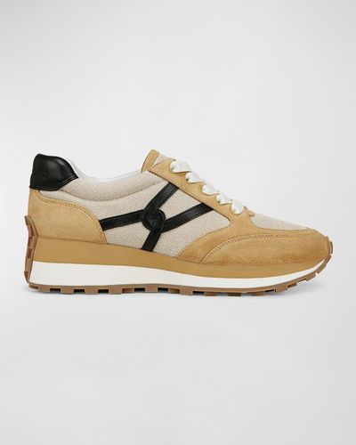 Veronica Beard Valentina Mixed Leather Retro Sneakers - Natural