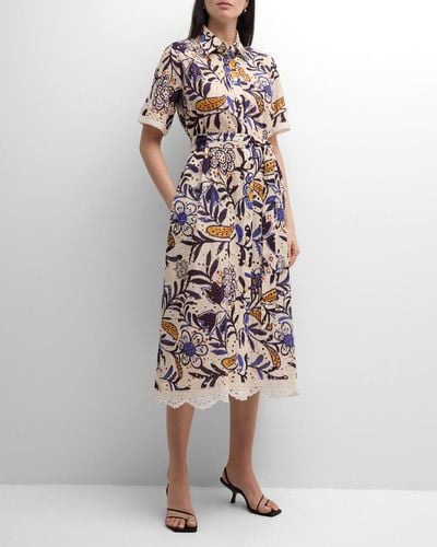 Evi Grintela Valerie Floral-Print Eyelet Midi Shirtdress - Multicolor