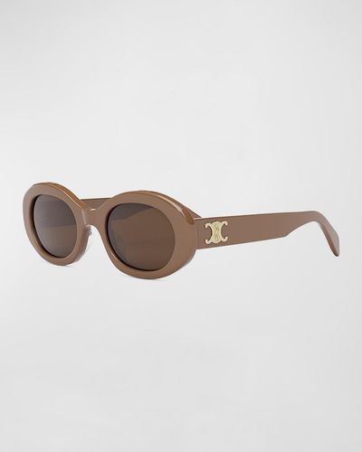 Celine Triomphe Acetate Oval Sunglasses - Brown