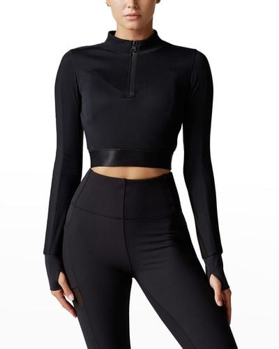 BLANC NOIR Directional Rib Top With Faux-Leather - Black