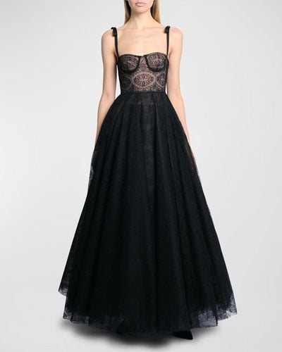 Giambattista Valli Bow-Detail Lace Fit-&-Flare Bustier Gown - Black