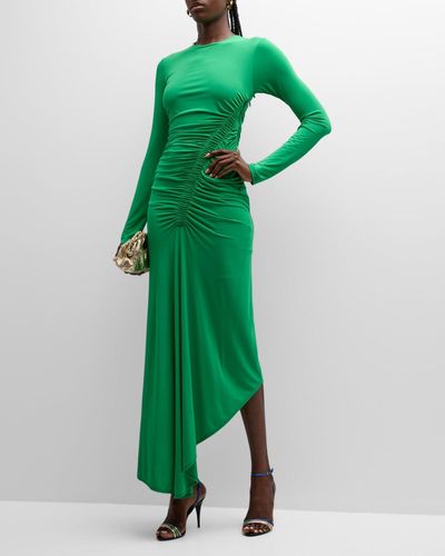 A.L.C. Adeline Asymmetric Ruched Stretch Maxi Dress - Green