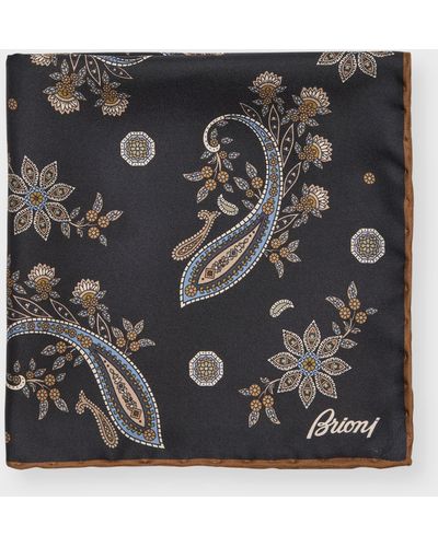 Brioni Paisley-Print Silk Pocket Square - Black