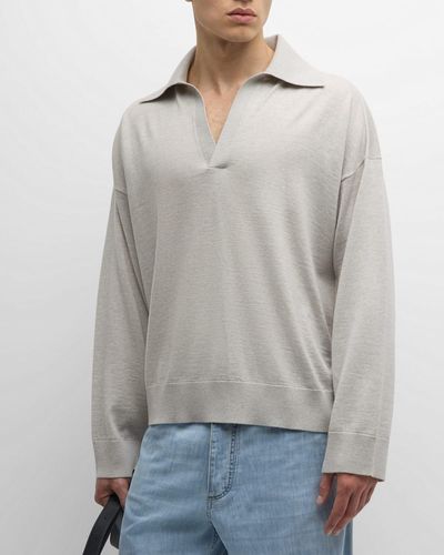 Bottega Veneta Lightweight Wool Polo Sweater - Gray