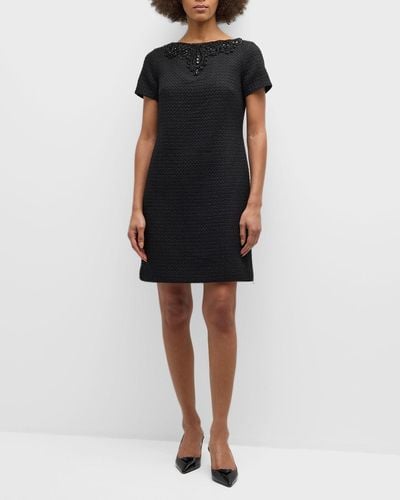 Carolina Herrera Embroidered Mini Shift Dress - Black
