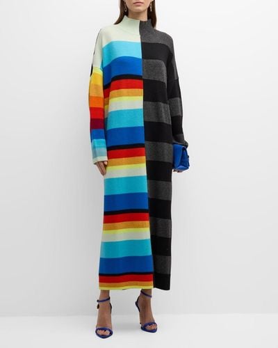 Christopher John Rogers Oversize Colorblock Striped Sweater Dress - Blue