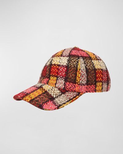 Bergdorf Goodman Plaid-Print Wool Baseball Cap - Red